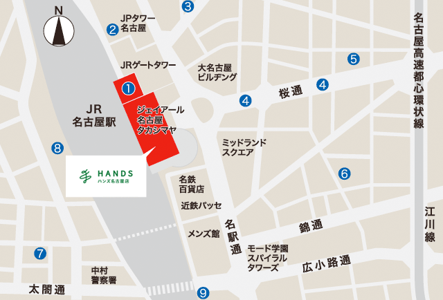 ハンズ名古屋店周辺駐車場マップ